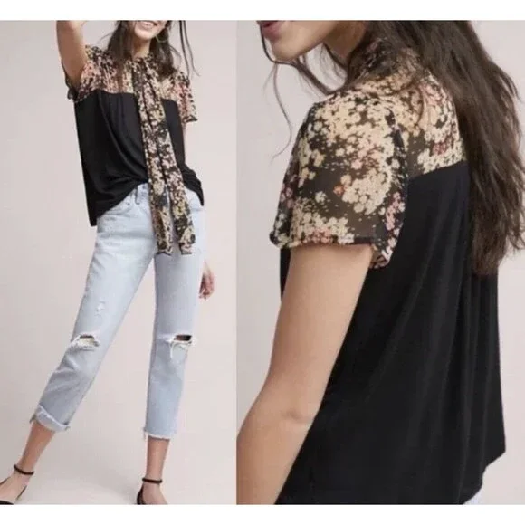 Anthropologie x Tiny Floral Blouse Small EUC. LTOP666 - Picture 1 of 5